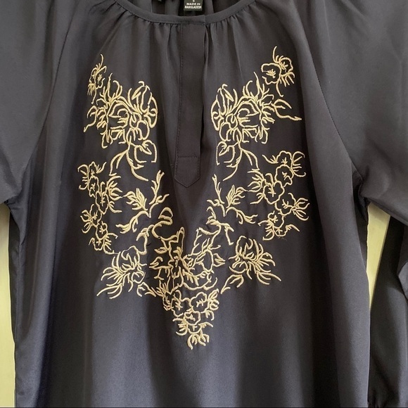 Larry Levine Navy Blue & Gold Embroidered Blouse - Picture 3 of 7